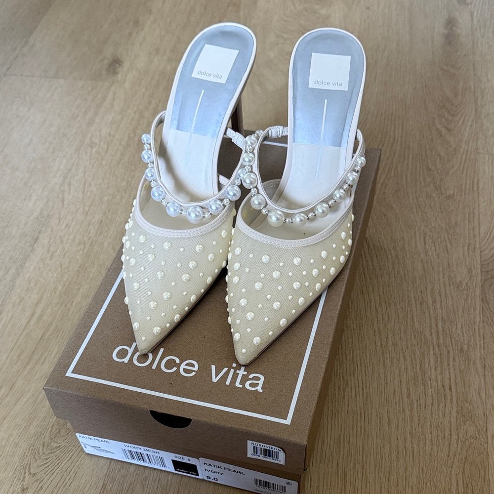 Dolce Vita Ivory Pearl-Embellished Pointed Mules